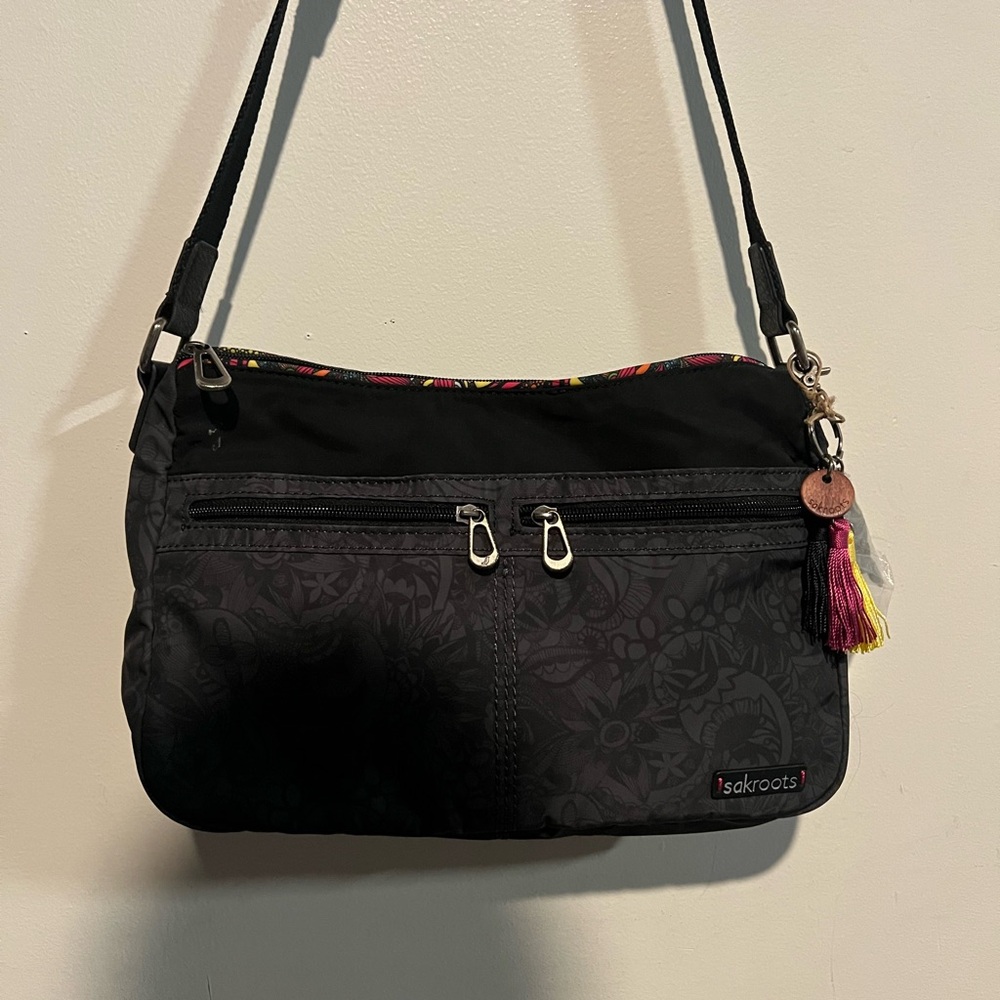 Sakroots Black Floral Crossbody Bag